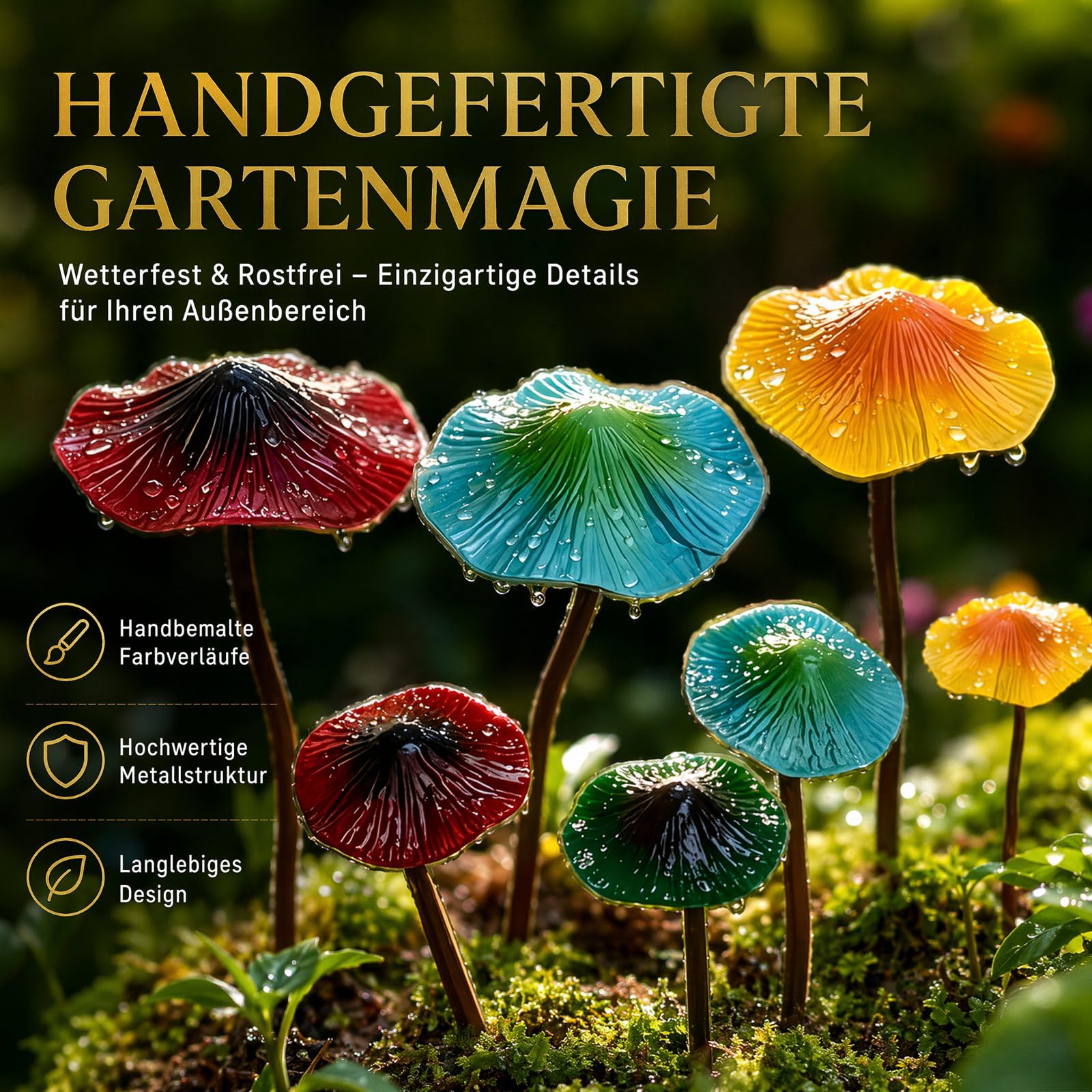 Pilz Deko Bunte Gartendeko für Draußen Wetterfest 8 Stück, Gartenstecker Rost Elfen Figuren Garten Töpfe Dekoration für Hof, Blumenbeet und Rasen (8 Stück)