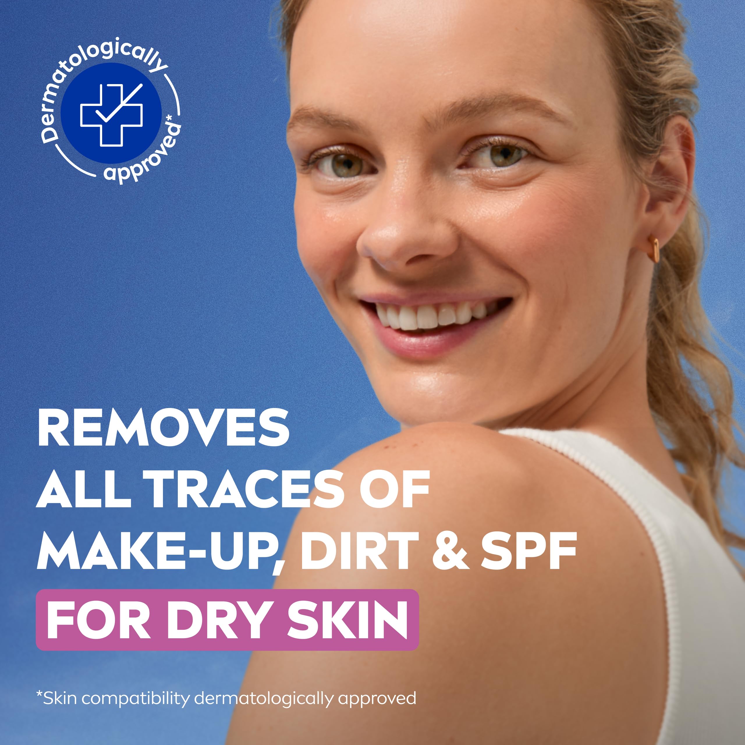 NIVEA NIVEA Caring 3-in-1 Cleansing Face Wipes for Dry Skin (25 Sheets), Nourishing Face Cleanser and Makeup Wipes for Gentle Yet Effective Makeup Removal in use