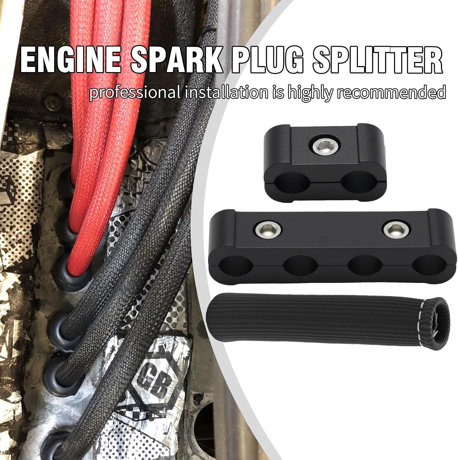 Saihisday 12pc Engine Spark Plug Wire Separator Divider, 8pc Spark Plug Wire Boots Protector Heat Shield Sleeve, Spark Plug Wire Clamp Holder for 8mm 9mm 10mm