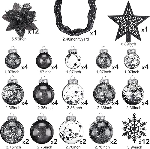 Miniatura 2 de Jenaai Juego de 74 adornos de bolas de Navidad de plástico inastillables, decoración para árbol de Navidad con cintas colgantes de copos de nieve,