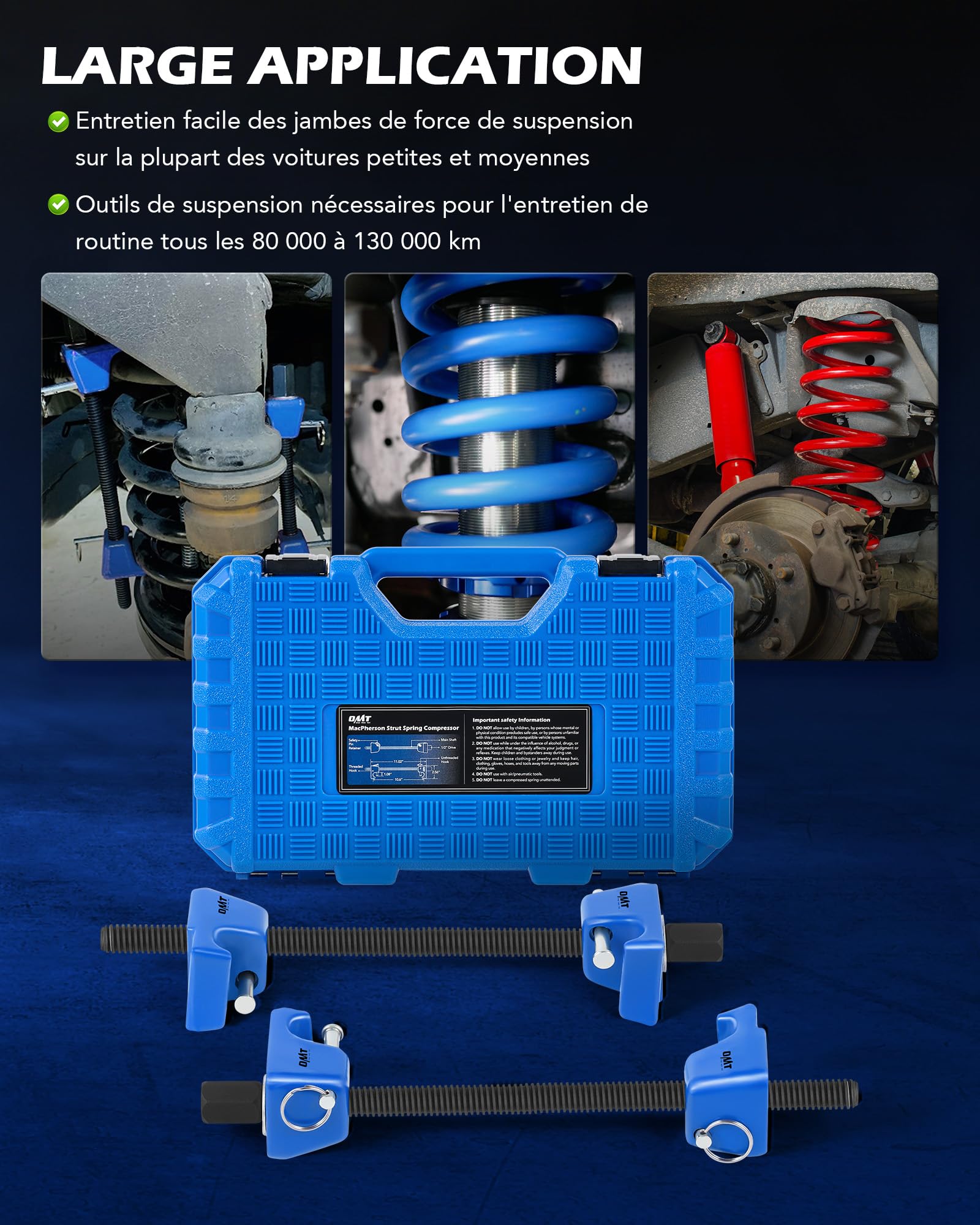 Orion Motor Tech Compresseur de Ressort d'Amortisseur, Kit de 2 Compresse-Ressorts Professionnel pour Jambe de Force Macpherson, Capacité 265mm, Carré 1/2" et Hex 13/16" avec Goupilles de Sécurité