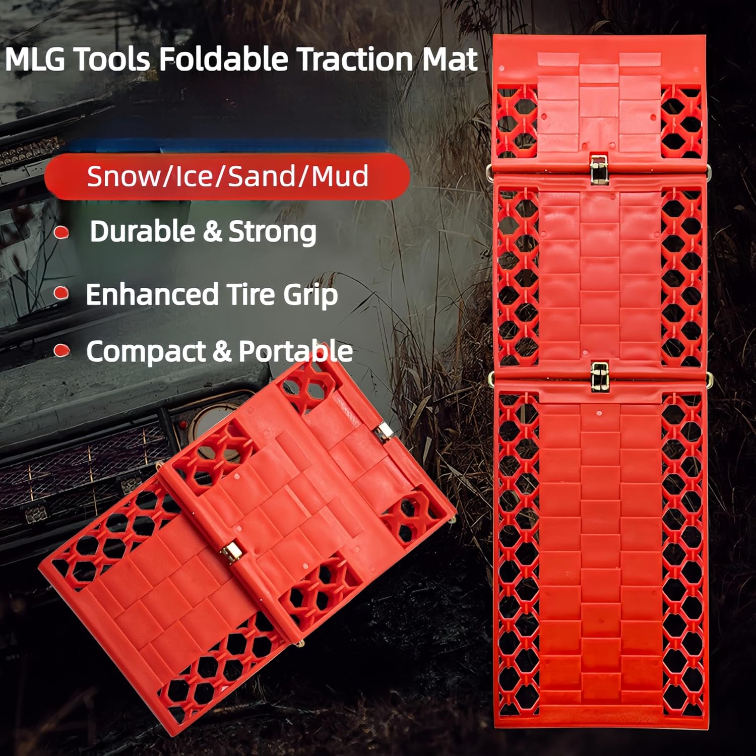 All-Weather Auto Traction Mat Self-rescue Off-road Anti-skid Unstuck from Snow Ice Mud Sand (2-Pack)