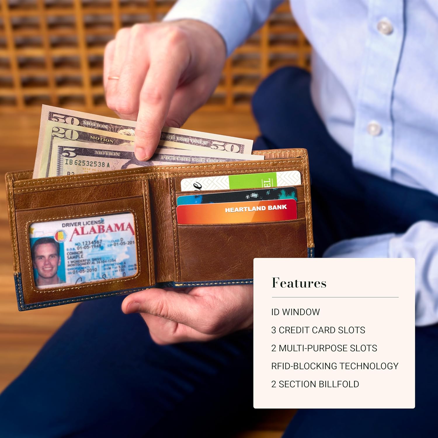 Christian Art Gifts Genuine Full Grain Leather RFID Blocking Scripture Wallets for Men, Bifold & Trifold Designs, Many Slots for Credit Cards, ID, Cash, Photos, Emblems or Debossed, Multiple Colors