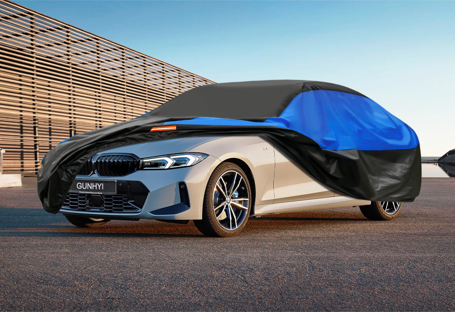 Gunhyi Autoabdeckung Wasserdicht Atmungsaktiv, Abdeckplane für BMW 3er 4er E90 F30 G20 F32 F33 F36 G22, Auto Abdeckung Schwarz Blau vollgarage Autoplane für Regen Sonne Staub Schutz.
