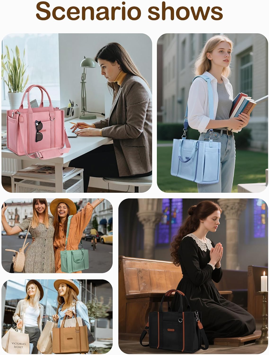 BESBESME Women’s Canvas Tote Bag with Zipper and Compartments – Multi-Pocket Laptop Work Crossbody Shoulder Tote Purse - Image 8