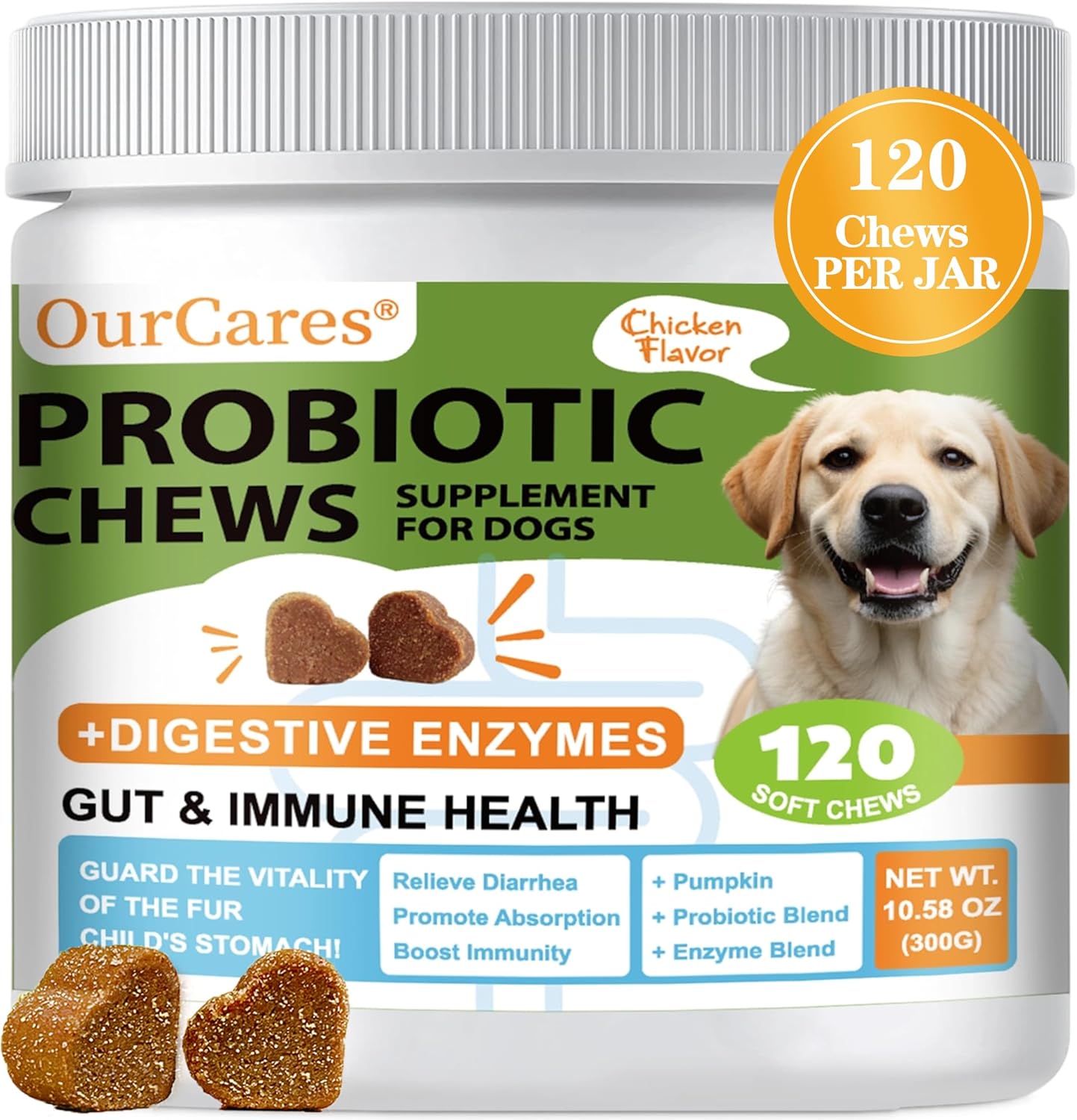 Probiotics for Dogs, Dog Probiotics for Digestive Health, 40 Billion CFU Dog Probiotic with FOS Enzymes Pumpkin - Daily Gut Health for Sensitive Stomach Diarrhea Relief Immune Support, 120Ct