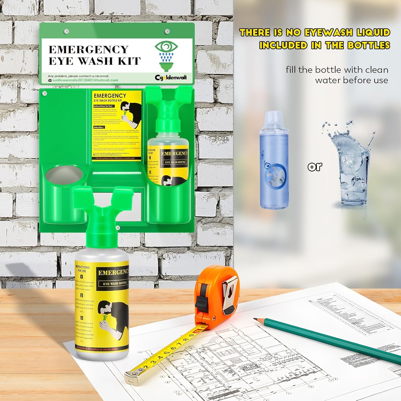 CGOLDENWALL Emergency Eye Wash Station Portable Wall