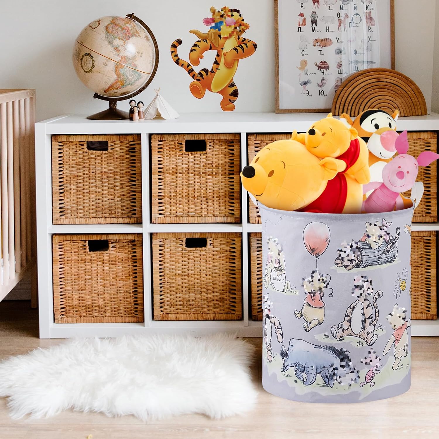 Bear Storage Basket, Nursery Large Hamper Canvas Laundry Basket Foldable With Waterproof Pe Coating,For Kids Boys And Girls, Bathroom, Bedroom, Clothes,Toy Bin - Image 5