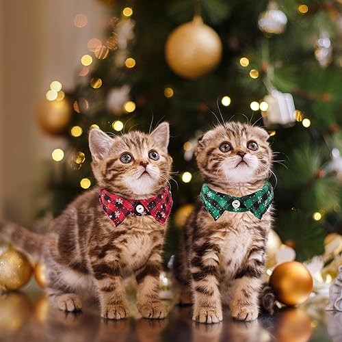 Miniatura 2 de ADOGGYGO Collares navideños para gatos con campana, paquete de 2 collares formales de esmoquin de gato de Navidad con cuello de camisa extraíble,