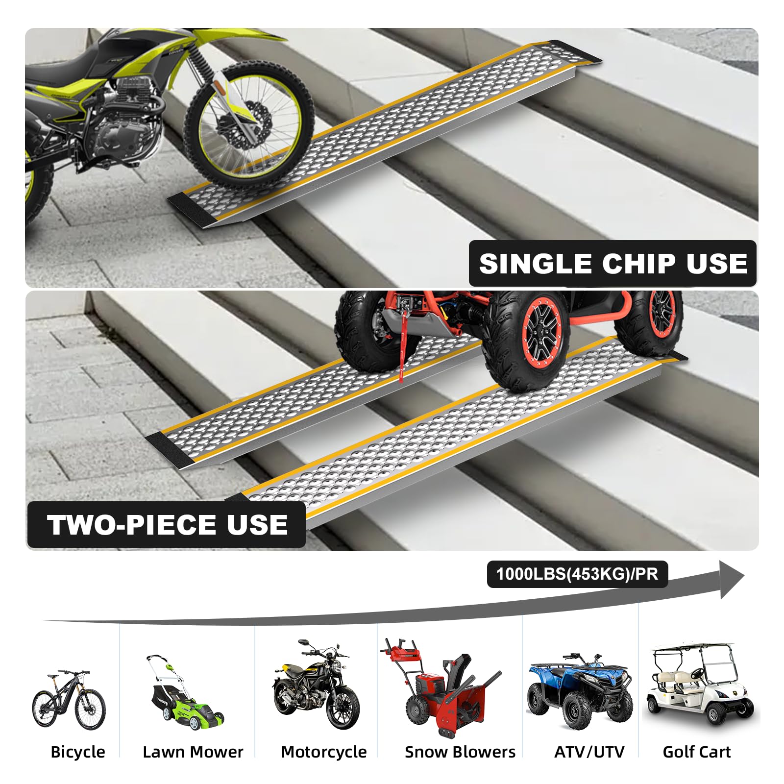 Aluminiowa rampa do szopy, 2 sztuki, 57" solidna antypoślizgowa rampa załadunkowa do kosiarki samojezdnej, długa rampa do szopy, lekkie rampy do motocykli, kosiarek do trawy, pojazdów ATV, dmuchaw,
