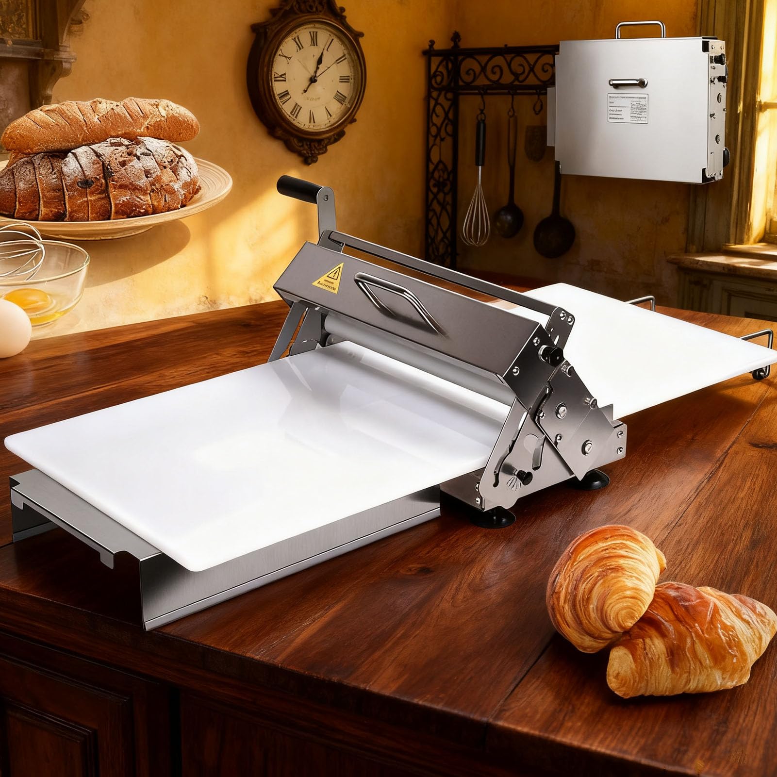 LoJax Gewerbliche Teigausrollmaschine, Faltbare Professionelle Teigrollmaschine, Einstellbare Teigdicke 0-25mm Für Gebäck, Pasta, Pizzateig Und Croissants, Croissant-Teiglaminator