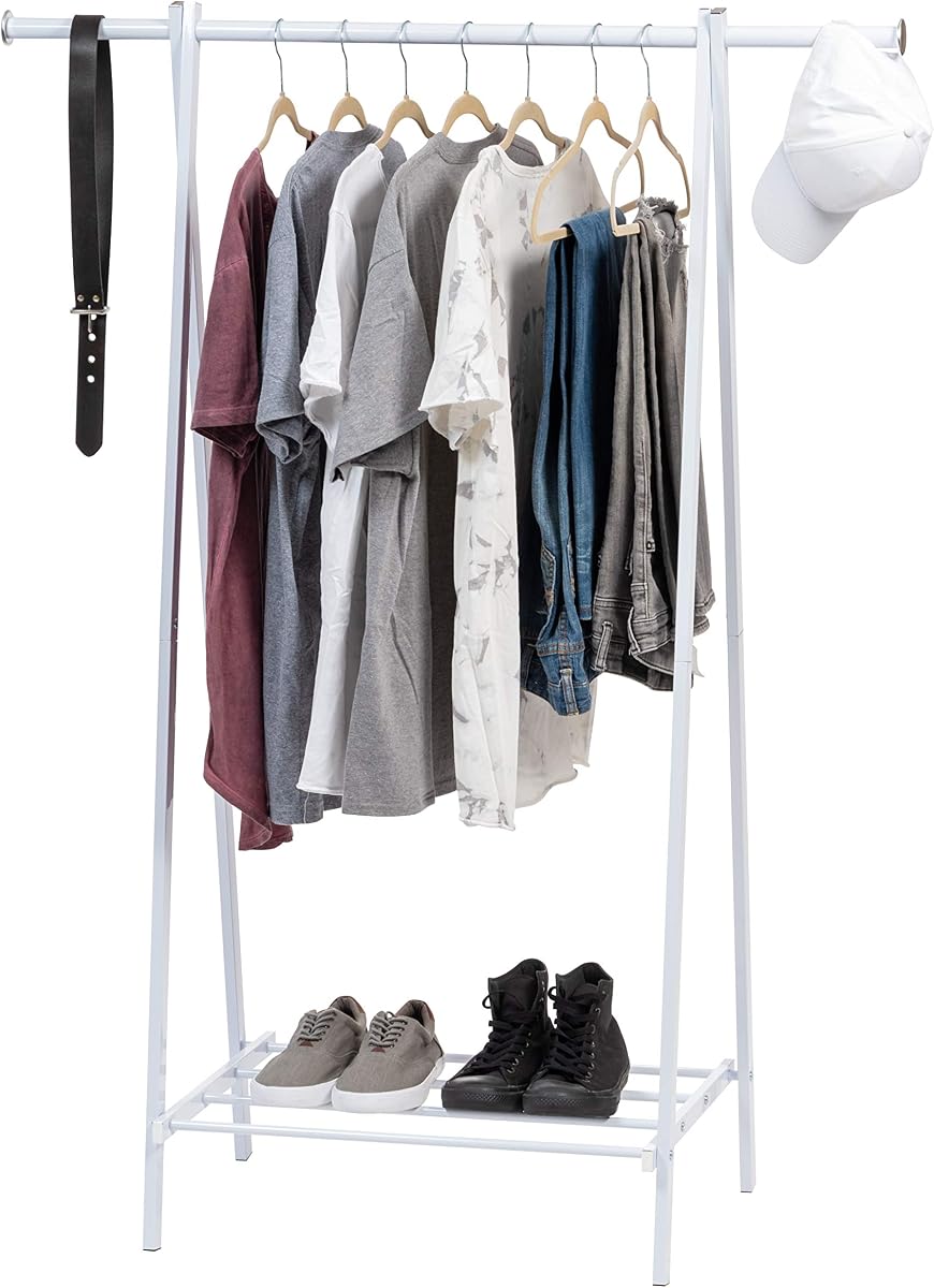 IRIS USA Clothes Rack with Shelf, Garment Storage, White | Adds storage space for clothing, shoes, and accessories with an open design