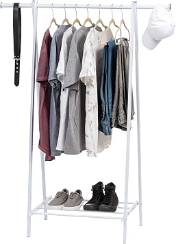 IRIS USA Clothes Rack with Shelf, Garment Storage, White | Adds storage space for clothing, shoes, and accessories with an open design