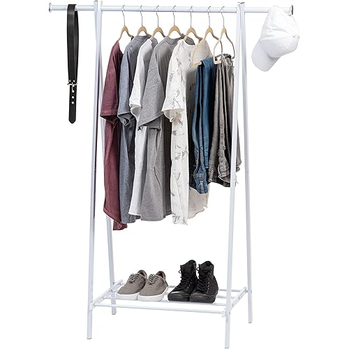 IRIS USA Freestanding Metal Drying Clothing Garment Rack, Easy to Assemble, Sturdy, Small Space Storage Solution, White