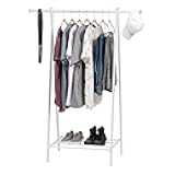 IRIS USA Clothes Rack for Hanging Clothes with Shelf, Freestanding Clothing Rack, Easy to Assemble Garment Rack, Metal, Sturdy Design, Multipurpose, Small Space Storage Solution, White