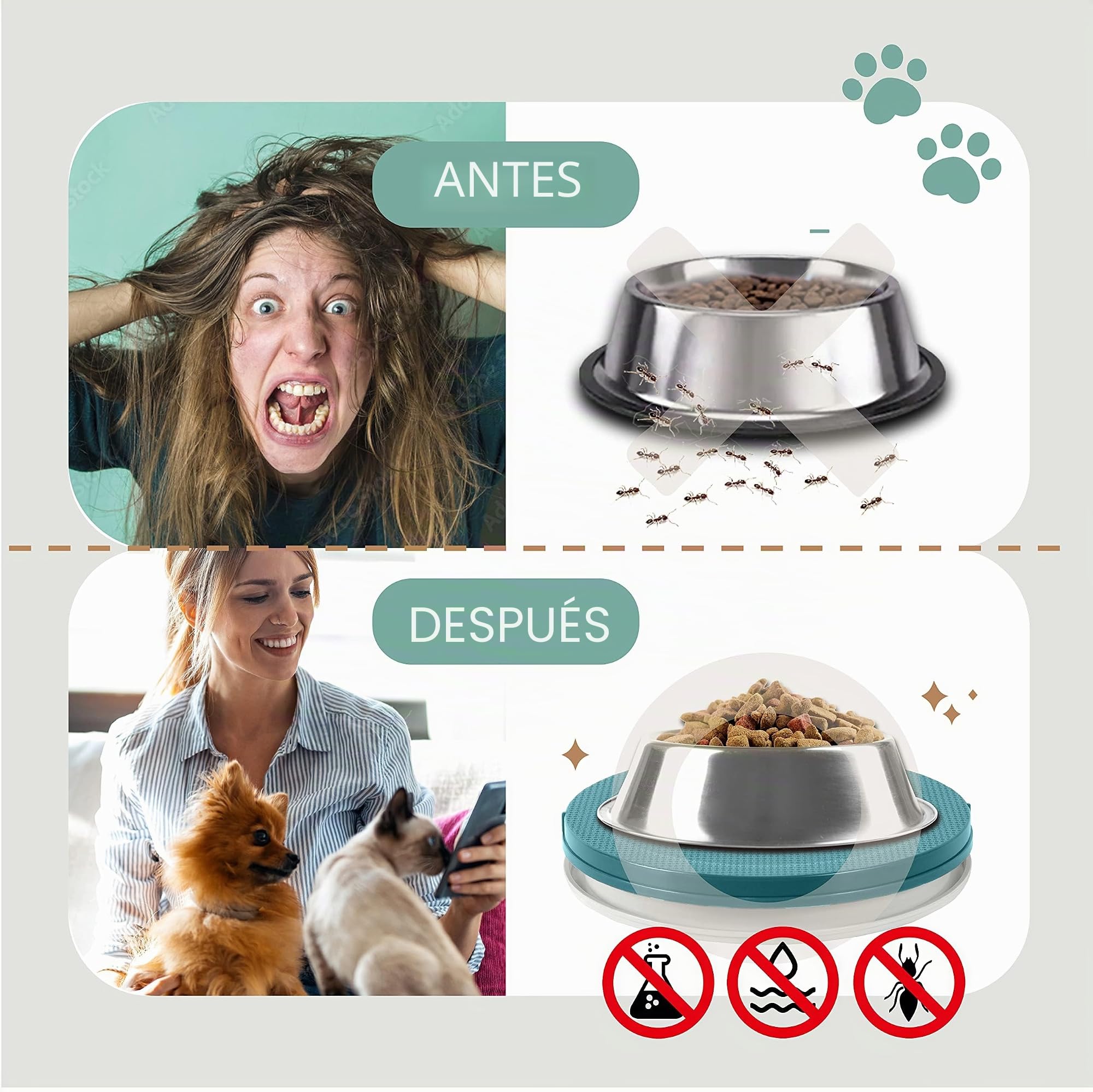 SoulThink® Bandeja a prueba de hormigas para gatos y perros – Nueva innovación antihormigas para mascotas, plato de comida para mascotas, sin productos químicos, no necesita agua, diferente de la