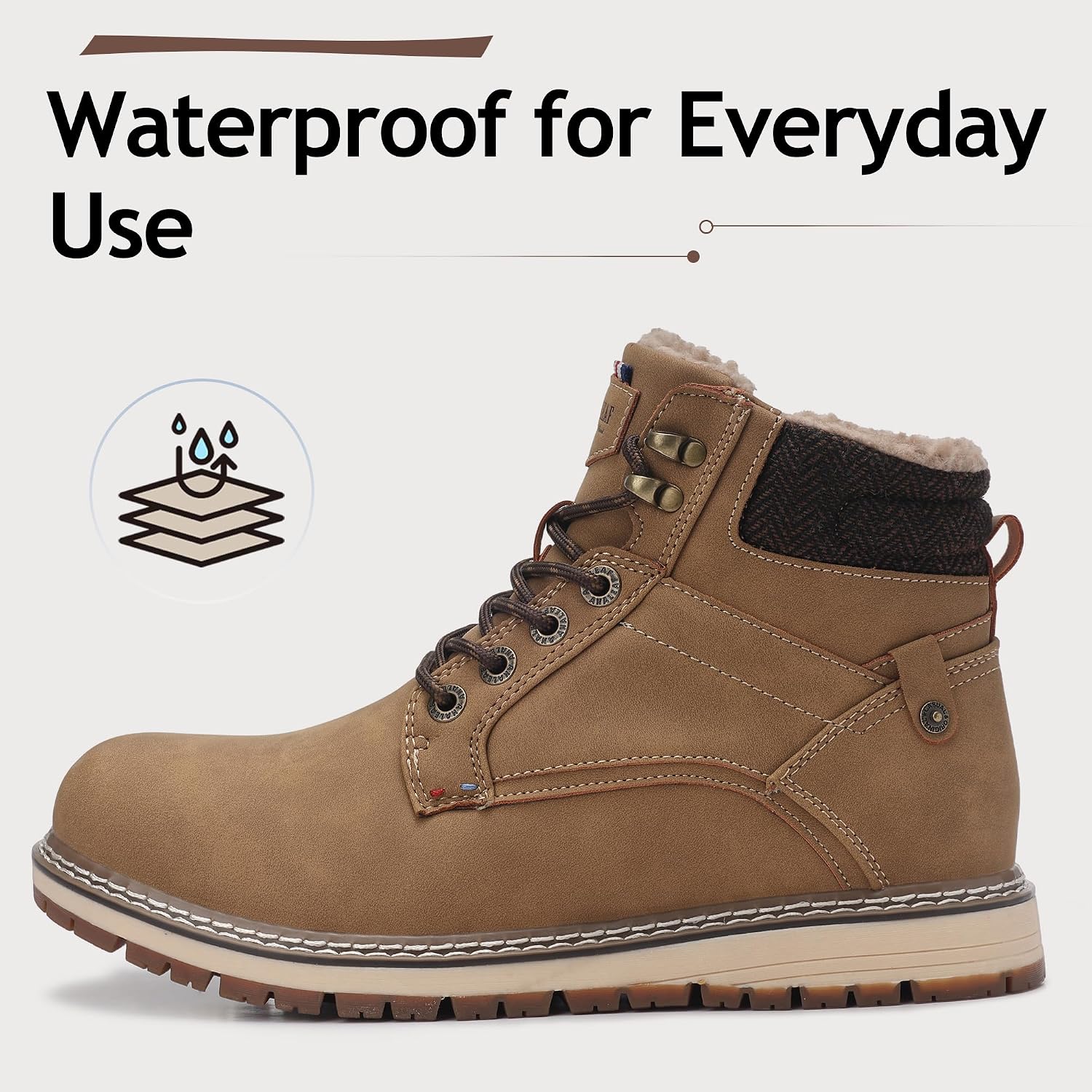 ANALEAF Mens Snow Boots Warm Winter Boots Non Slip Outdoor Fur Lined Shoes