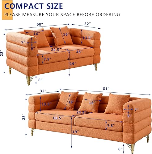 Miniatura 2 de Sofá de peluche, sofá copetudo de 81 pulgadas, cómodo sofá de 3 plazas con patas de metal dorado, moderno sofá seccional de asiento profundo, sofá