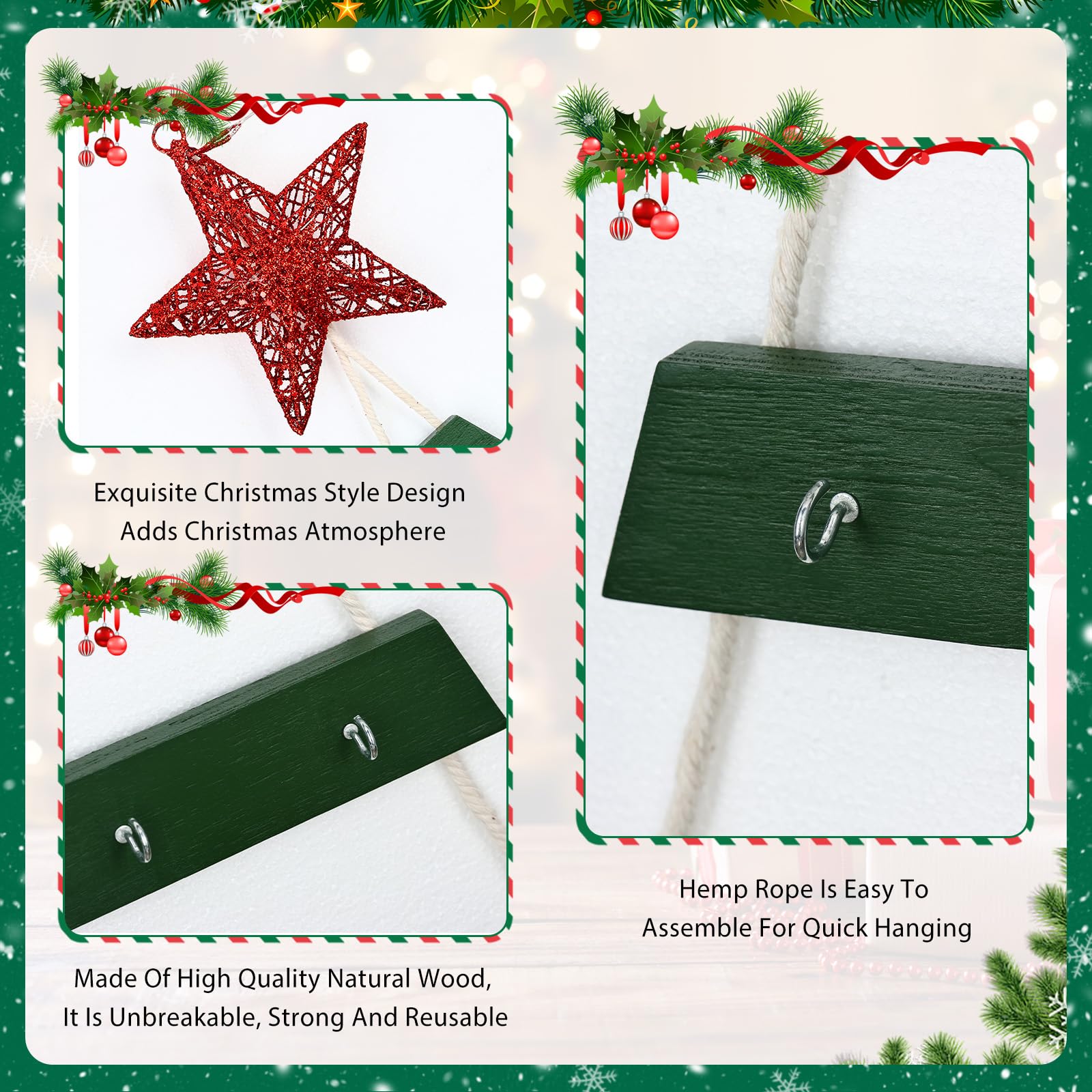 VAIPI Sapin de Noël à suspendre au mur de 152,4 cm avec décoration murale éclairée en bois vert à suspendre à plat pour les vacances, 152,4 x 76,2 cm