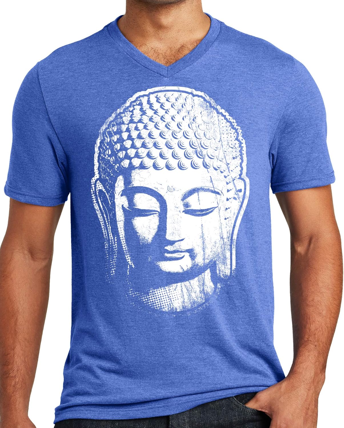 Mens Big Buddha Head Triblend V-Neck Tee Shirt