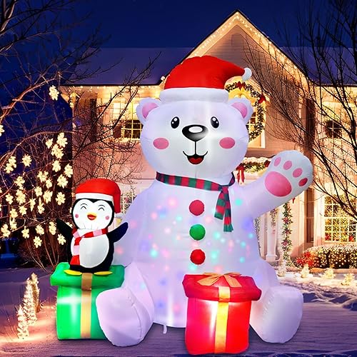 GUDELAK Decoraciones inflables de Navidad de 6 pies para exteriores, con luz LED, oso polar y pingüino, decoraciones inflables de Navidad para