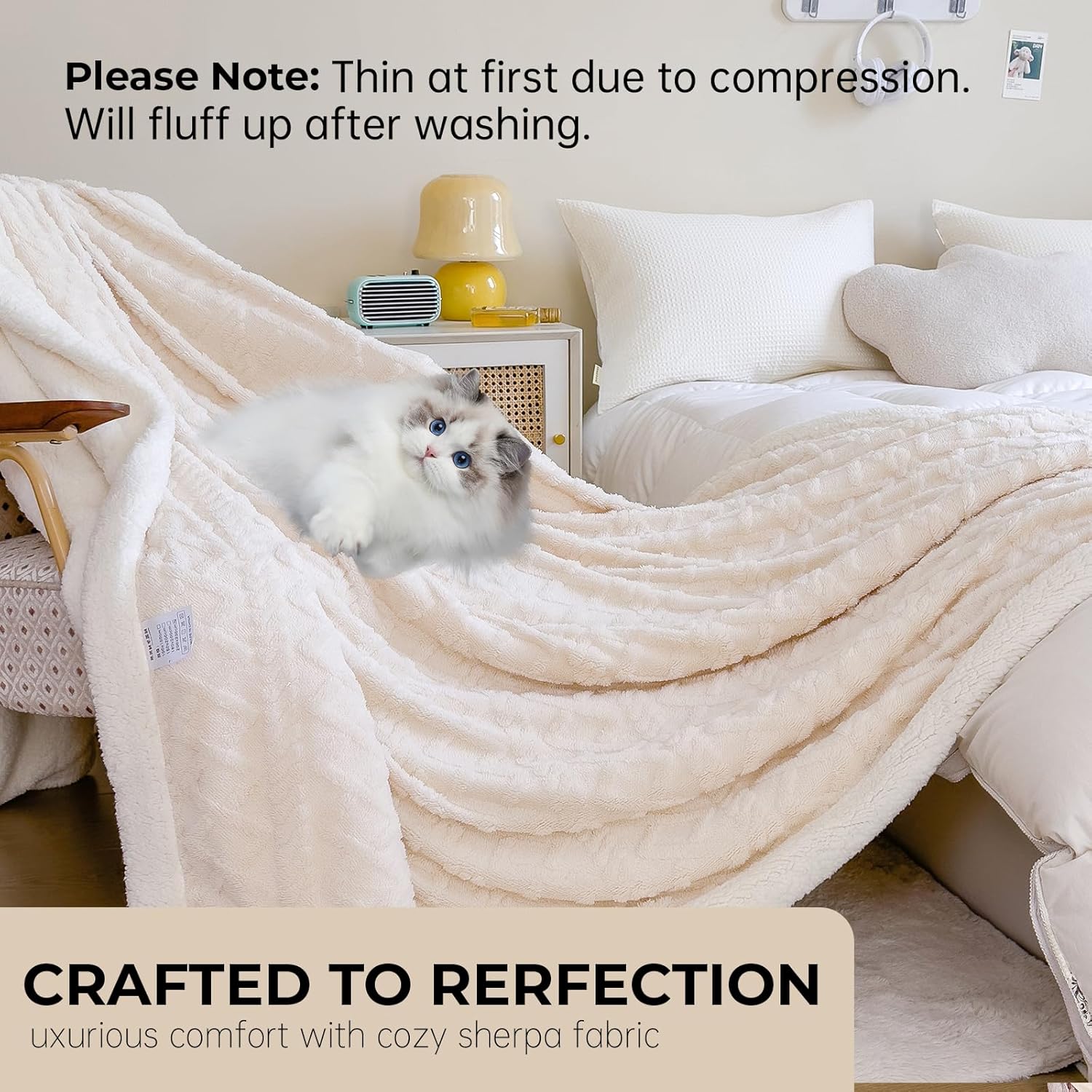 Sherpa Twin Size Blanket for Bed - Fleece Soft Cozy Fuzzy Blankets Thick Warm for Winter and All Seasons,White,Women 60 * 80 Inches - Image 3