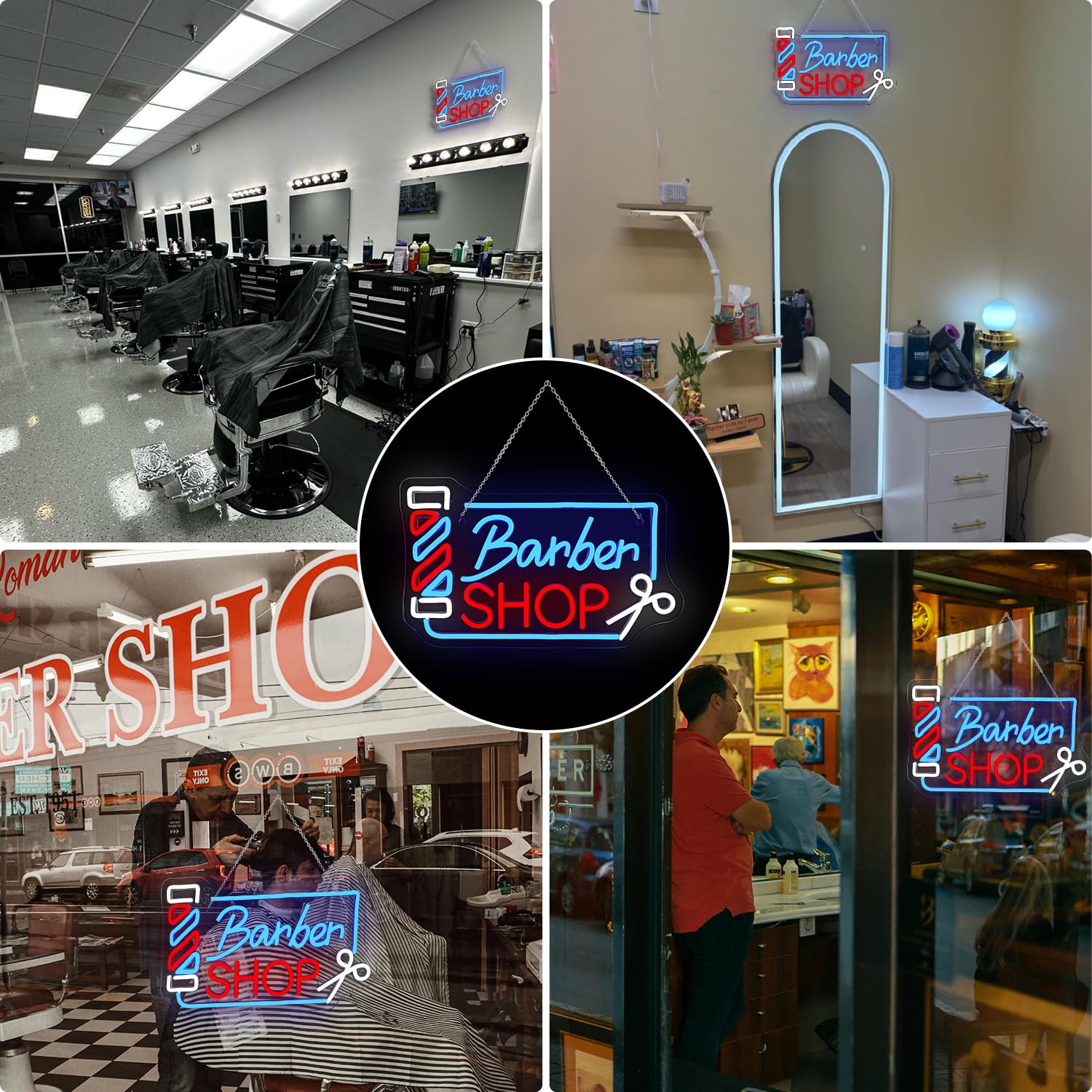 Looklight Barber Shop Neon Sign, Barber Insegne Luminose per la Decorazione di Pareti e Finestre, Luce LED Dimmerabile per Saloni Con USB, Regali per Barbieri e Studi di Parrucchieri Open Neon Sign