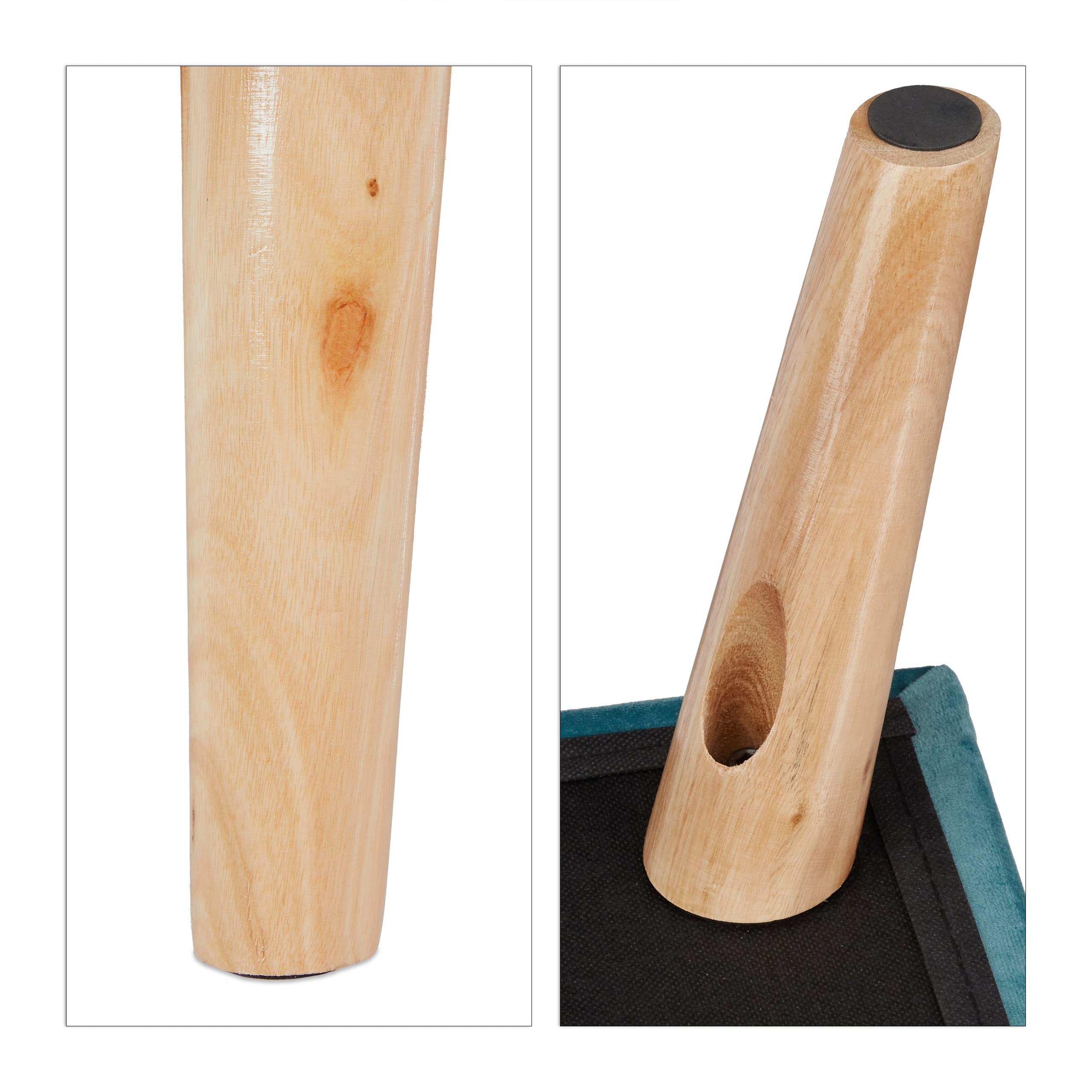 Relaxdays Tabouret de Rangement, matelassé, carré, Pieds en Bois, Salon, H x L x P : 40 x 40 x 40 cm, Turquoise