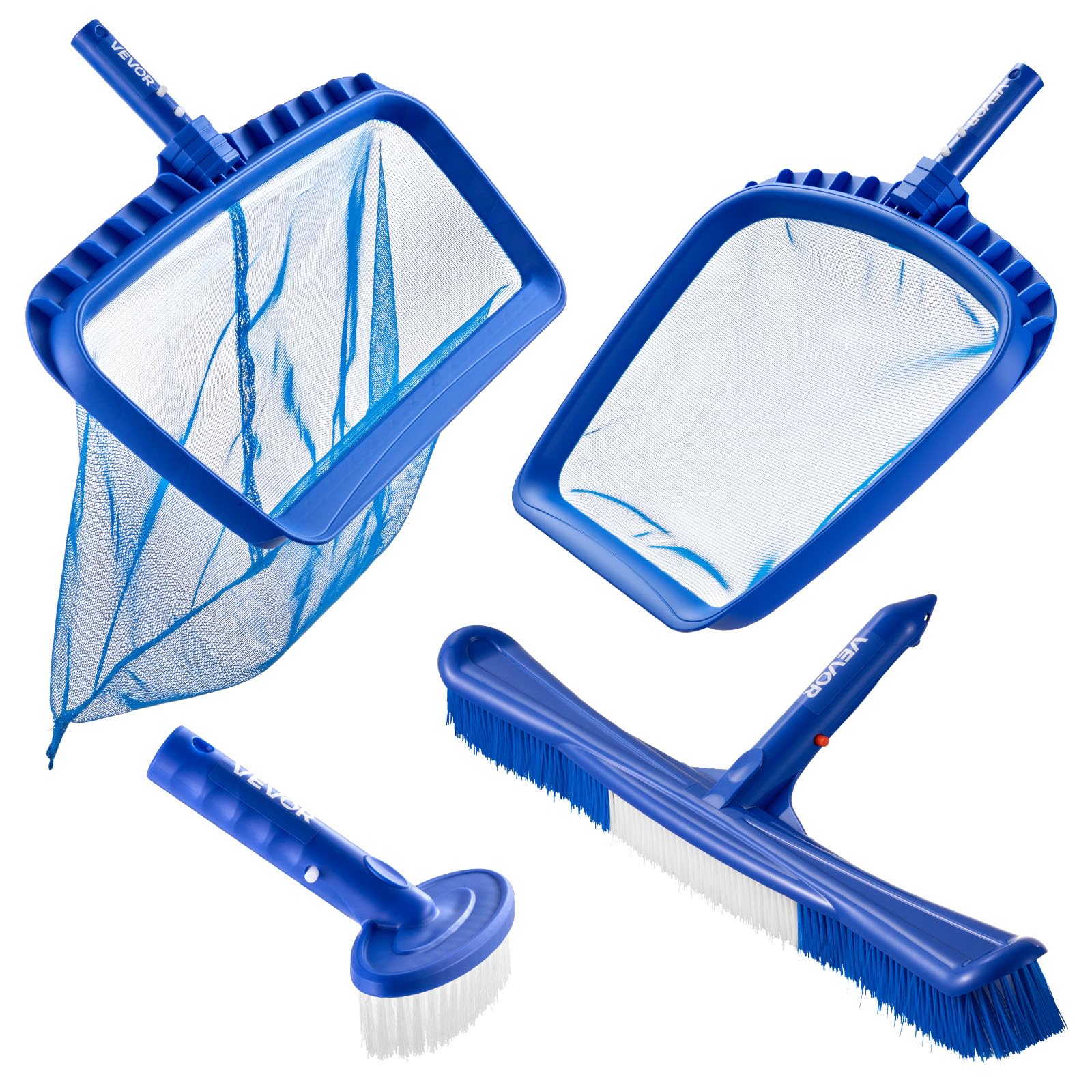 VEVOR Poolreinigungsset 4-in-1 – Reinigungswerkzeuge mit 2 Bürstenköpfen (51 cm / 14 cm) und 2 Skimmernetzen