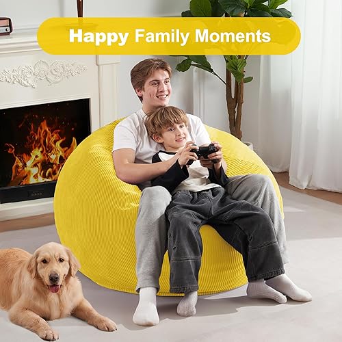 Miniatura 31 de Homguava Puf de 3.5 pies: puf de lágrima con relleno de espuma viscoelástica, sillas compactas de puf, sofá suave con funda de pana (gris)