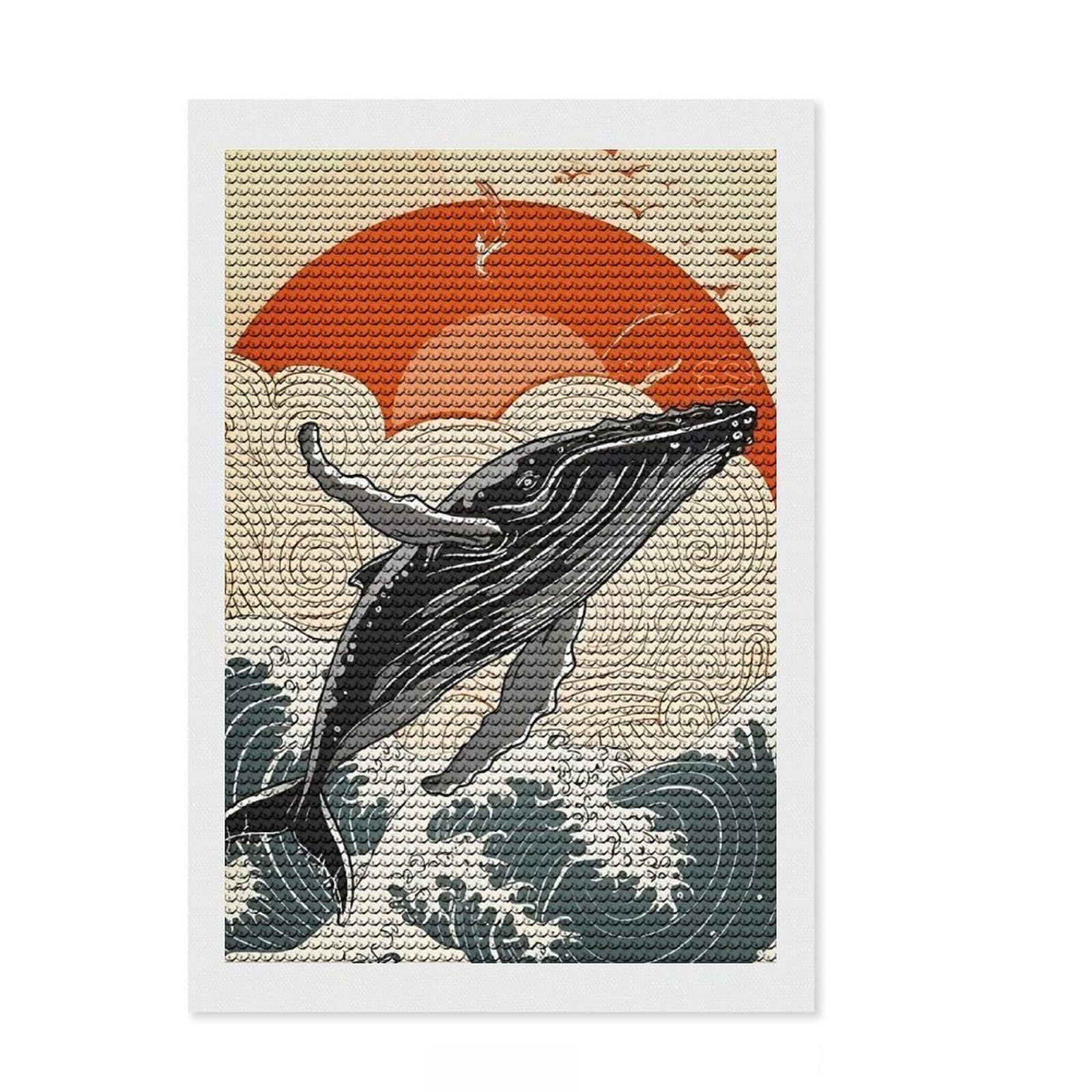 Junmoney Whale Breaching Ocean Diamond Painting Canvas Set 8"x12", with Tool Kit, Decorate Your Room, Office Decor, Birthday Gift, Printed Canvas