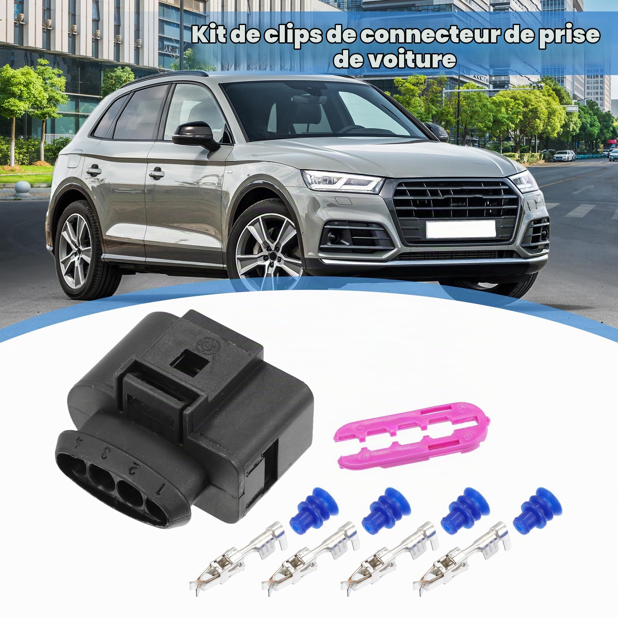 QUARKZMAN Ensemble 8 Connecteurs 4 Broches 1J0973724 Pour VW | Plastique, Cuivre, Pour Audi, Pour Seat, Pour Skoda, 3.7X2X3.2 Cm, Étanche, Durable, Usage Auto, Réparation
