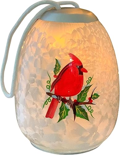 Adorno de Navidad LED cardenal, pájaro rojo con luces LED que cambian de color lento, adornos de Navidad con globo de cristal, 5 pulgadas de alto