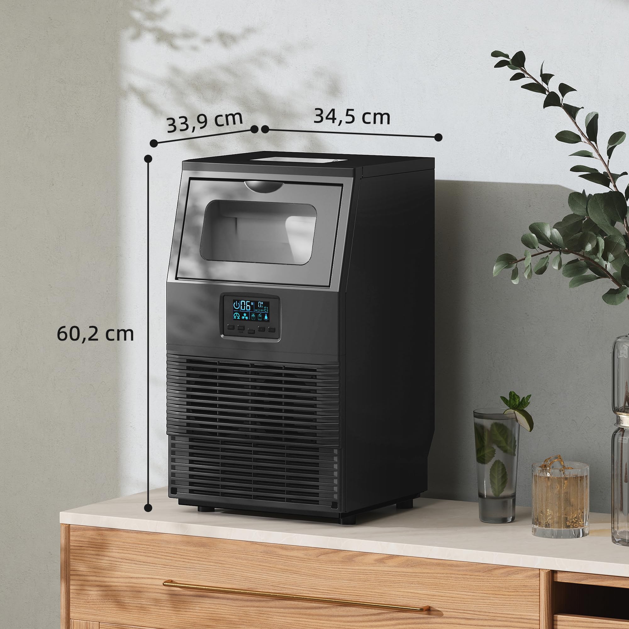 HOMCOM Macchina per cubetti di ghiaccio commerciale 30 kg/24H Gelatiera con 4 kg di memoria, macchina per cubetti di ghiaccio autopulente, timer per ristorante, bar, caffetteria