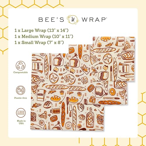 Miniatura 3 de Bee's Wrap Envolturas de cera de abeja para alimentos, hechas en Estados Unidos, reutilizables y orgánicas, envoltura para sándwiches y cubiertas