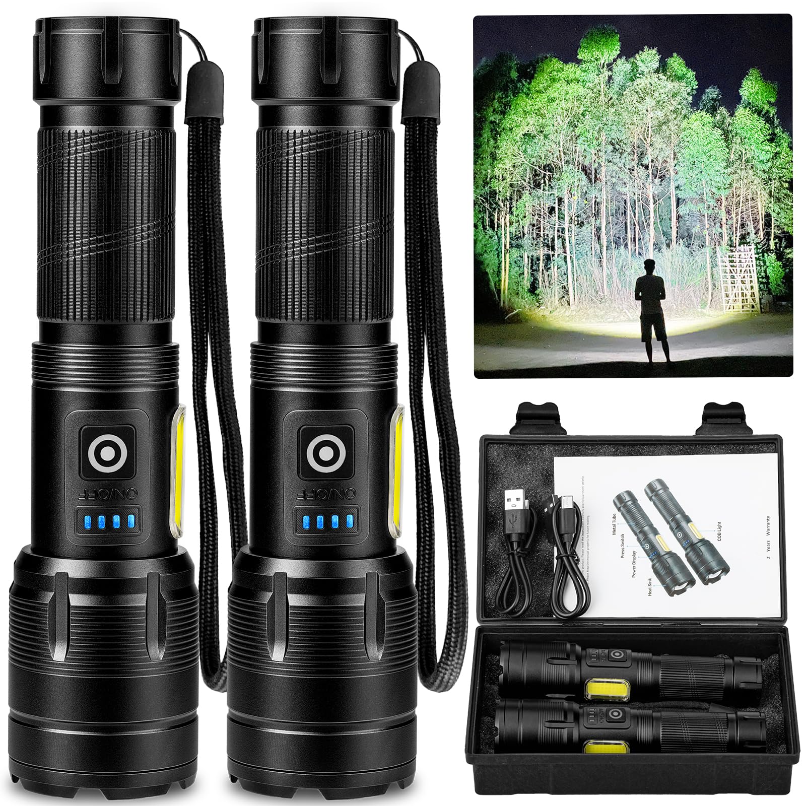 Rechargeable Flashlight 99000 High Lumens, Super Bright LED Flashlight with 7 Modes, Waterproof Powerful Flash Light for Camping, Home, Emerge∩cies (Black)