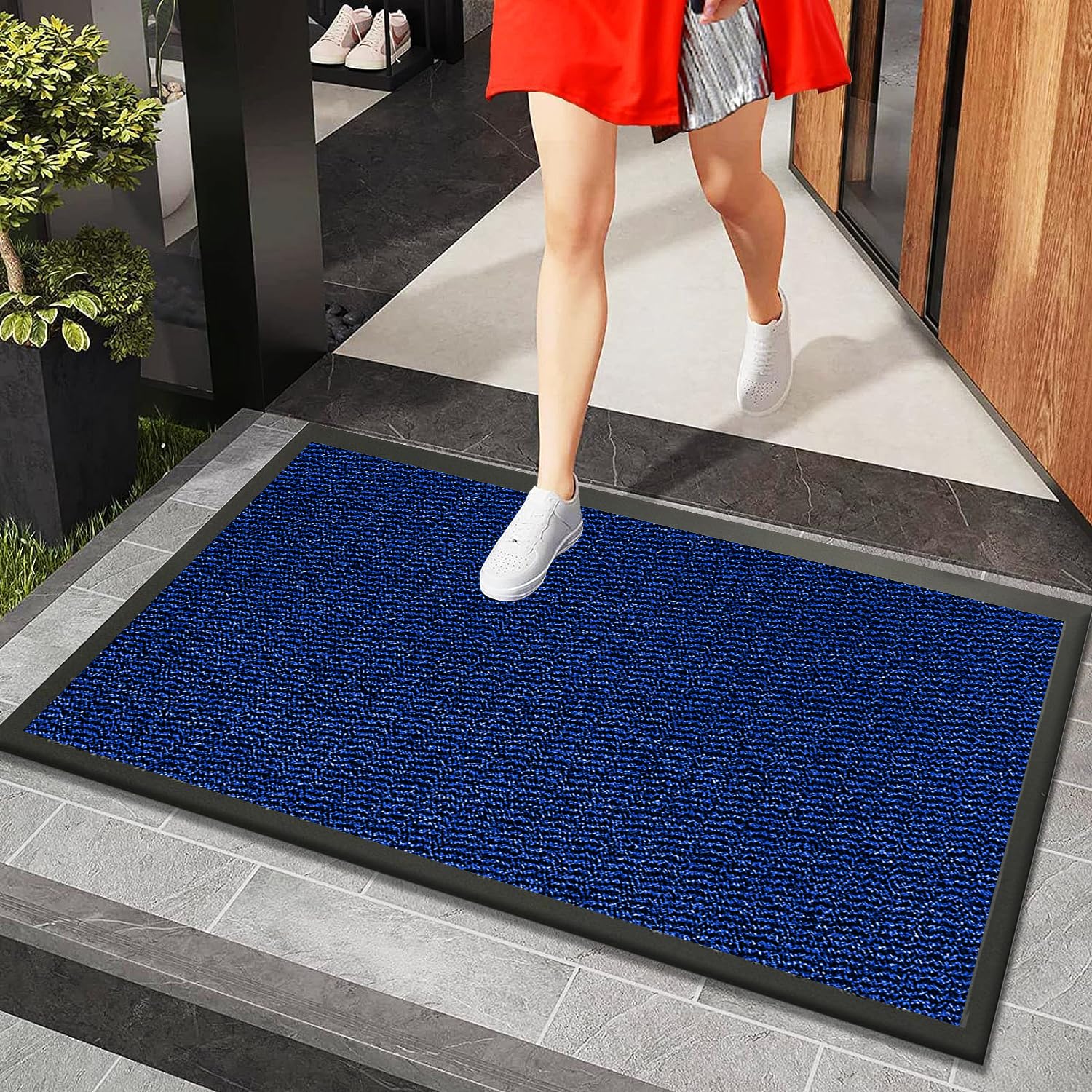 Rugs Inn Sunny Rubber Door Mat Outdoor - Strong PVC Backing Solid Thick Waterproof Kitchen, Bathroom, Machine Washable Indoor Floor Mats (60 x 90 cm, Blue) โ image 1