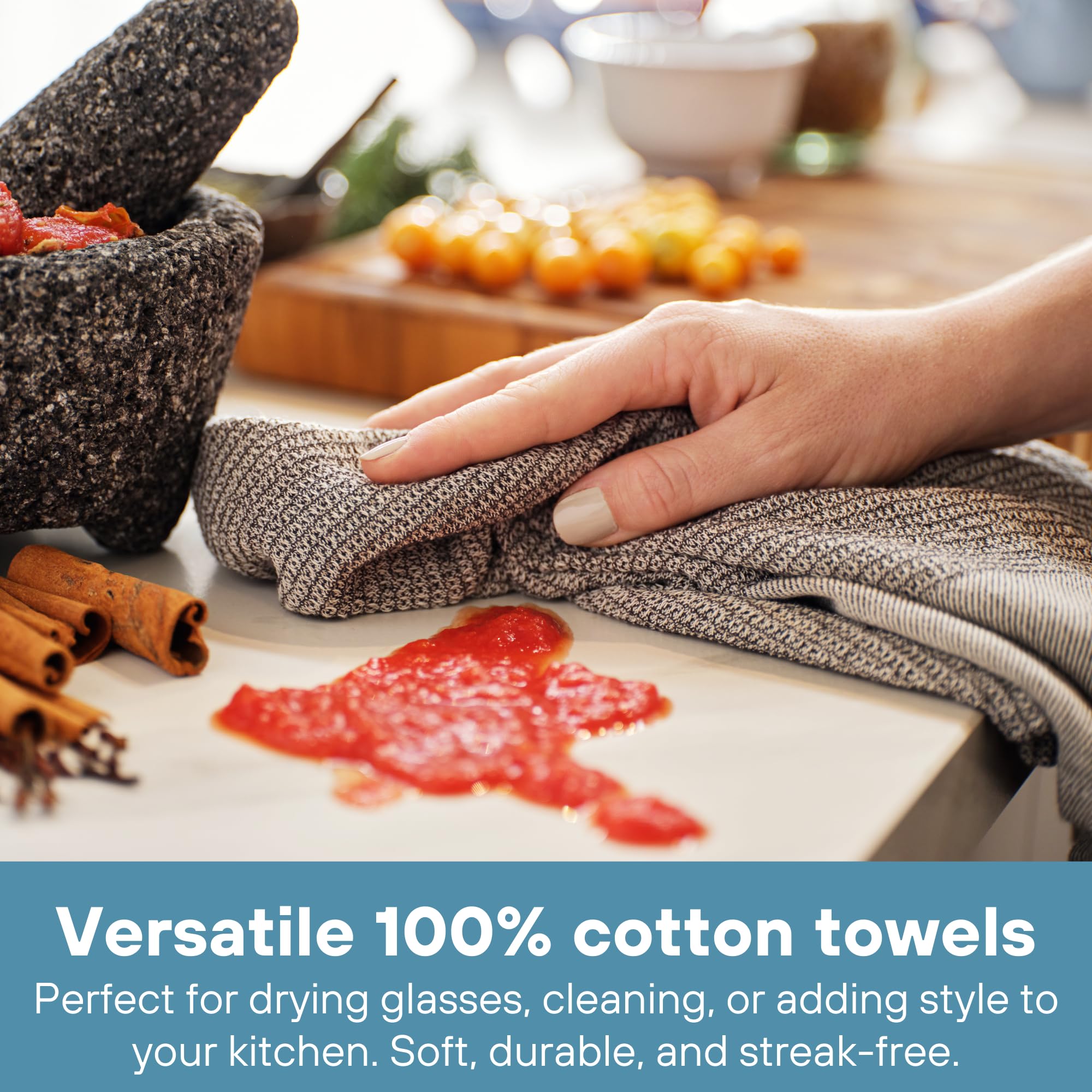 MEEMA Kitchen Towels and Dishcloths Sets of 4, Waffle - Blue, set of 4 - Image 4