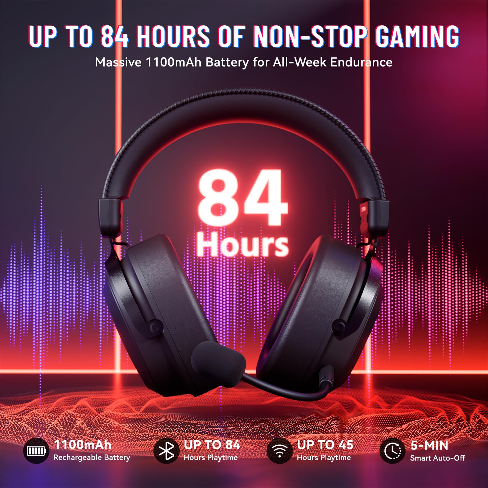 ATTACK SHARK L30PRO Casque Gamer sans Fil, Surround 7.1, Pilotes 50mm, Tri-Mode 2.4G/BT 5.3/Filaire, Micro Amovible ENC pour PC/PS5/Xbox/Switch, Batterie 85H - Noir Rouge