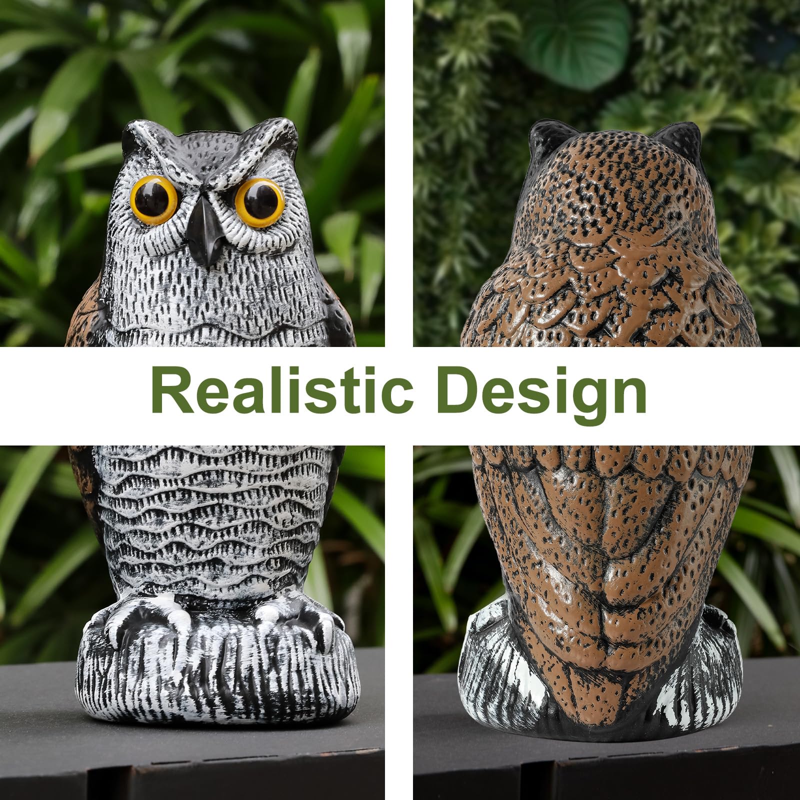 OFFO Owl Decoys to Scare Birds Away, Fake Decoy to Keep Pigeons Away, Bird Scare Devices Plastic Owl Scarecrow for Outdoor Garden, Yard Decorations,10 * 10 * 21cm,Brown and White — view 2