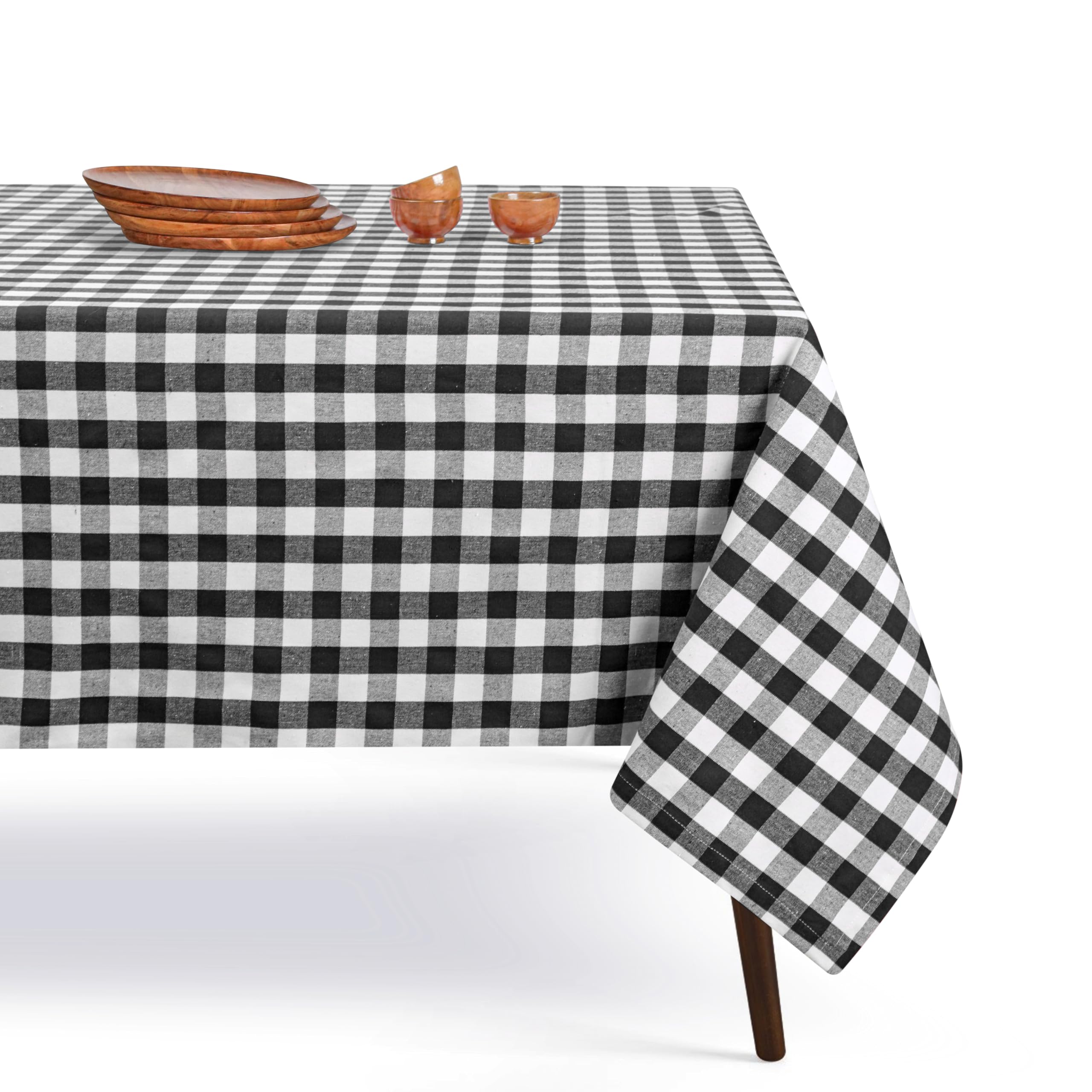 Gingham Buffalo Check 60"x84" Tablecloth 100% Cotton Washable Rustic Rectangle Table Cover Decorative for Gifts, Dining, BBQ, Buffet Parties & Camping - Black