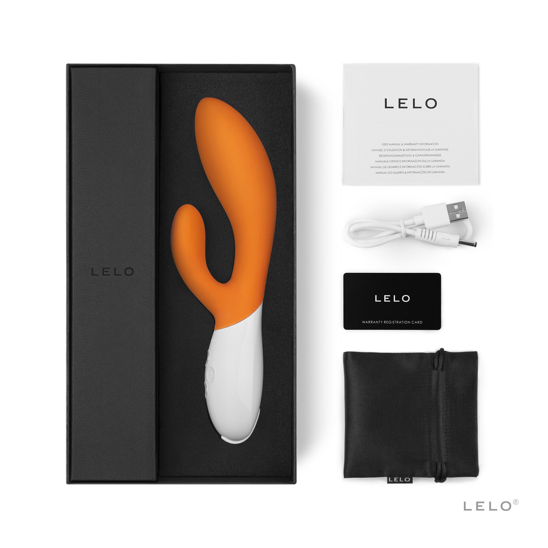 LELO INA 2 Vibratore wireless, Orange- Vibratore Rabbit per stimolare il clitoride e il Punto G contemporaneamente