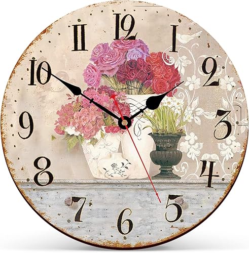 WISKALON - Reloj de pared de cocina de 140in reloj de pared para decoración de casa de campo relojes decorativos silenciosos sin marcar reloj de