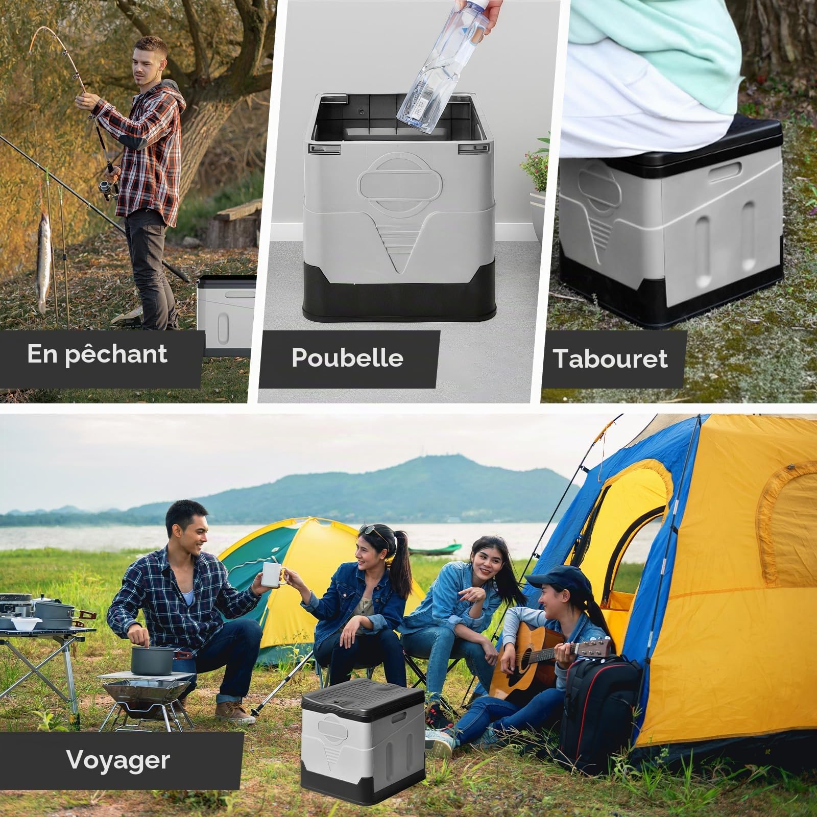 Toilette Portable – 25L Capacité, Supporte Jusqu’à 150KG, WC Portable avec 24 Sacs Jetables, Sac de Transport & Coussin, pour Camping, Randonnée, Camping-Car