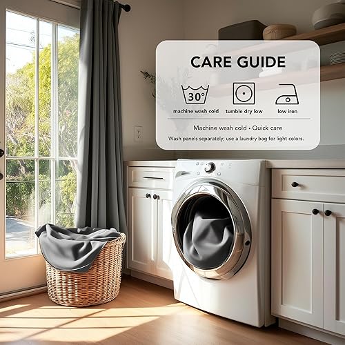 Miniatura 8 de Deconovo Cortinas grises con bolsillo para barra y pestaña trasera, cortinas opacas para oscurecer la habitación, 38 x 63 pulgadas, gris oscuro, 2