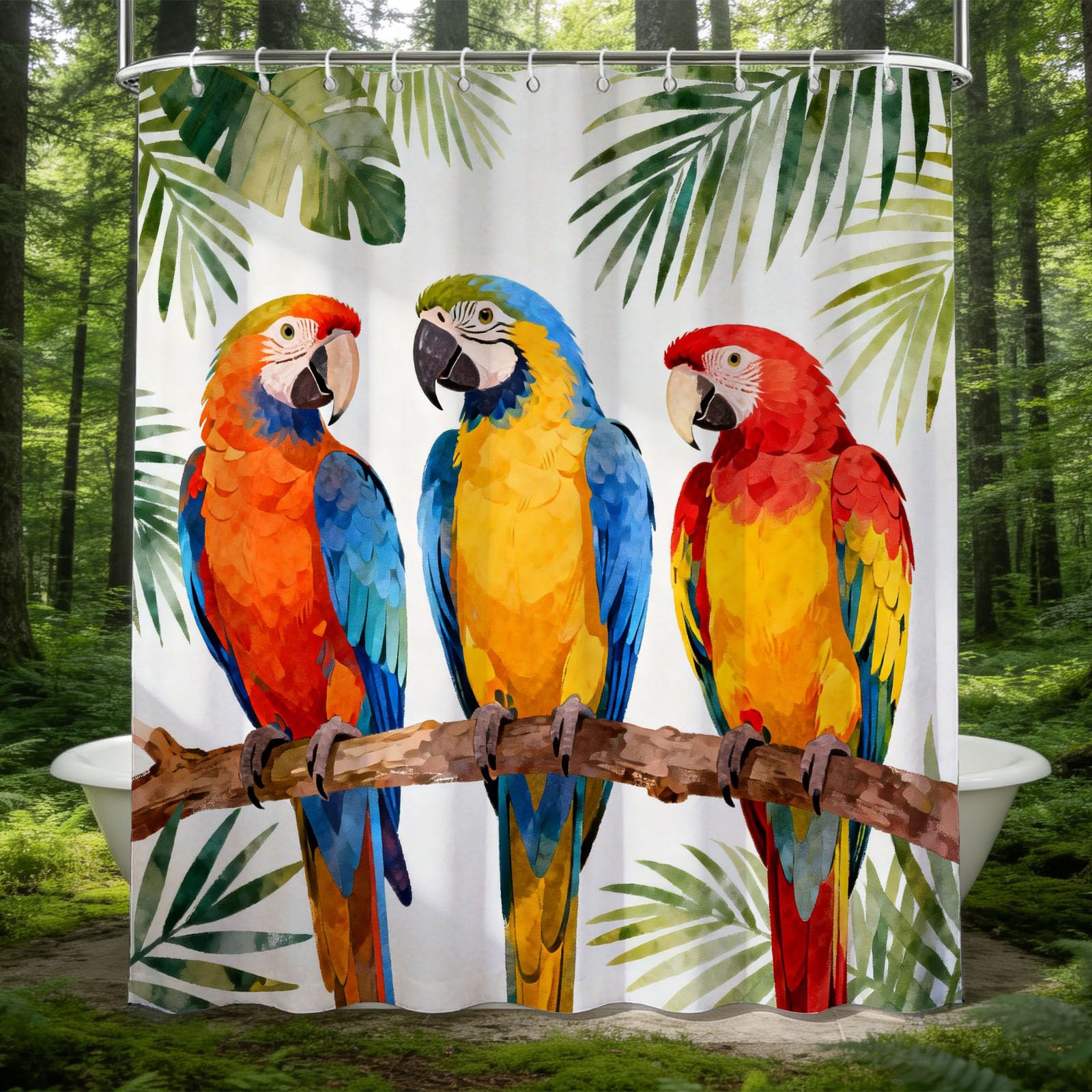 Hongduo 3D Watercolor Parrot Shower Curtain for Stalls Bathtubs Watercoloring Bathroom Decor Shower Curtain Set Polyester Fabric Waterproof 180x200cm/71X79 Inch with Hooks