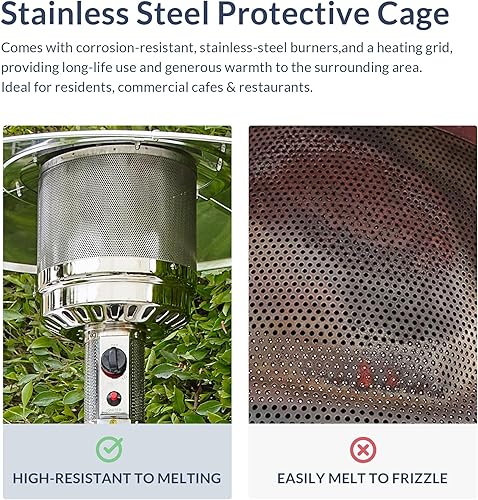 Miniatura 4 de Belleze - Calentador de 48,000 BTU prémium de patio para exteriores con ruedas, calor con gas LP propano, certificado CSA, bronce martillado