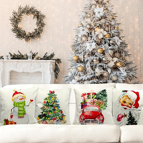 Miniatura 4 de ceiba tree Juego de 4 fundas de almohada navideñas de 18 x 18 pulgadas, diseño de copo de nieve navideño Believe rústico, decoración de sofá y