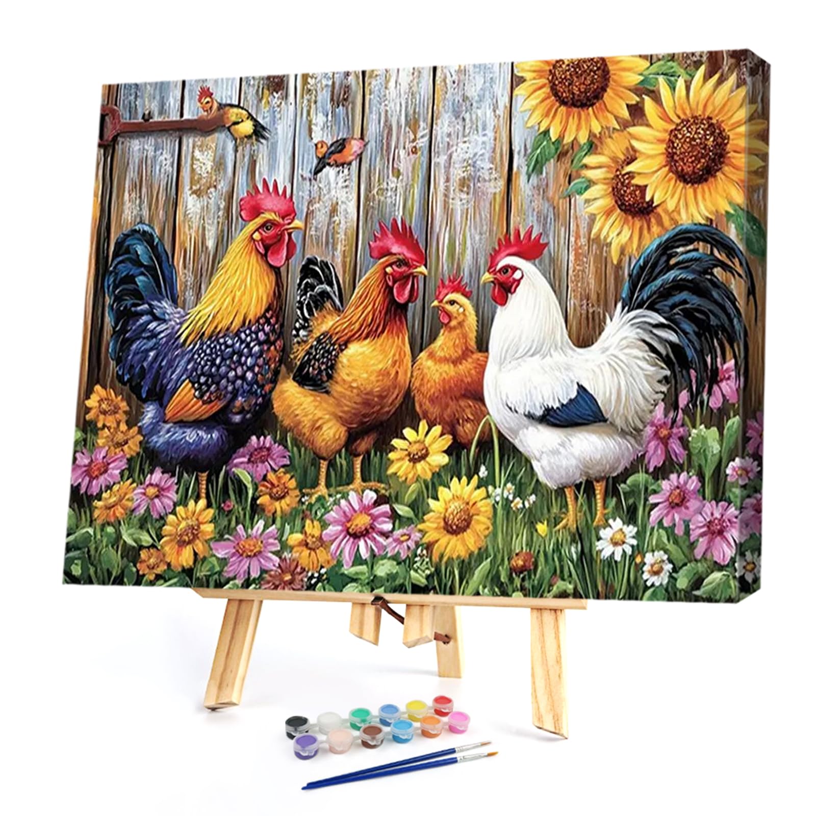 Poetrydraw Rustic Chickens Diy Paint By Numbers Kit On Canvas 40X30cm With Frame Oil Easy Painting By Numbers For Beginners Adults Gift Home Wall Decor (Rustic Chickens)