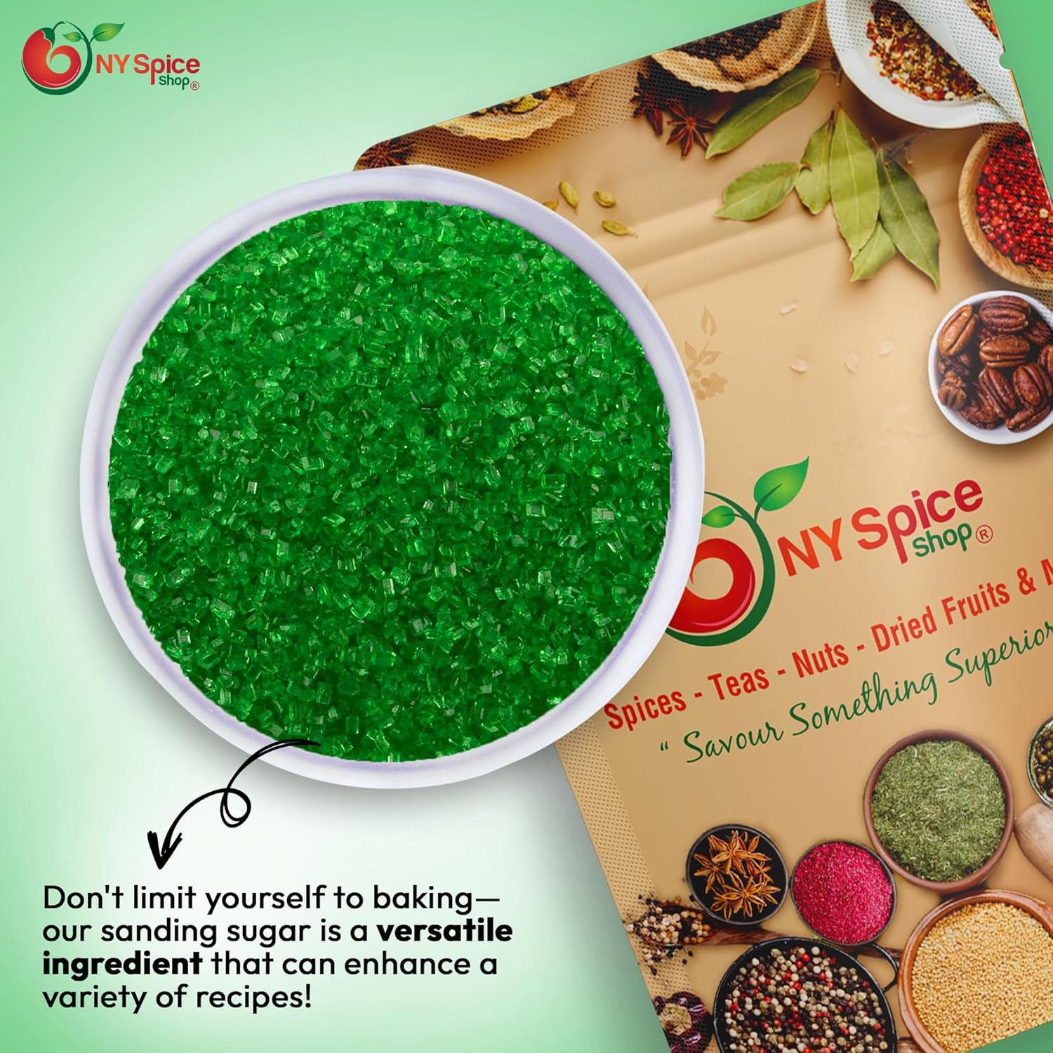 NY Spice Shop Green Sanding Sugar - 3 Pound Edible Holiday Sprinkles for Cake Decorating, Cupcakes & Cookies - Festive Baking Decorations for Desserts, Candy Dishes & Gift Treats
